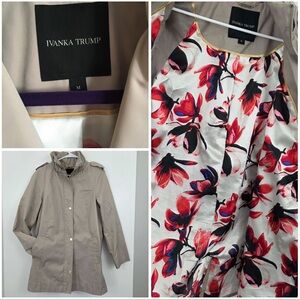 Ivanka Trump Beige Hooded Utility Trench Jacket Floral Lined Size M